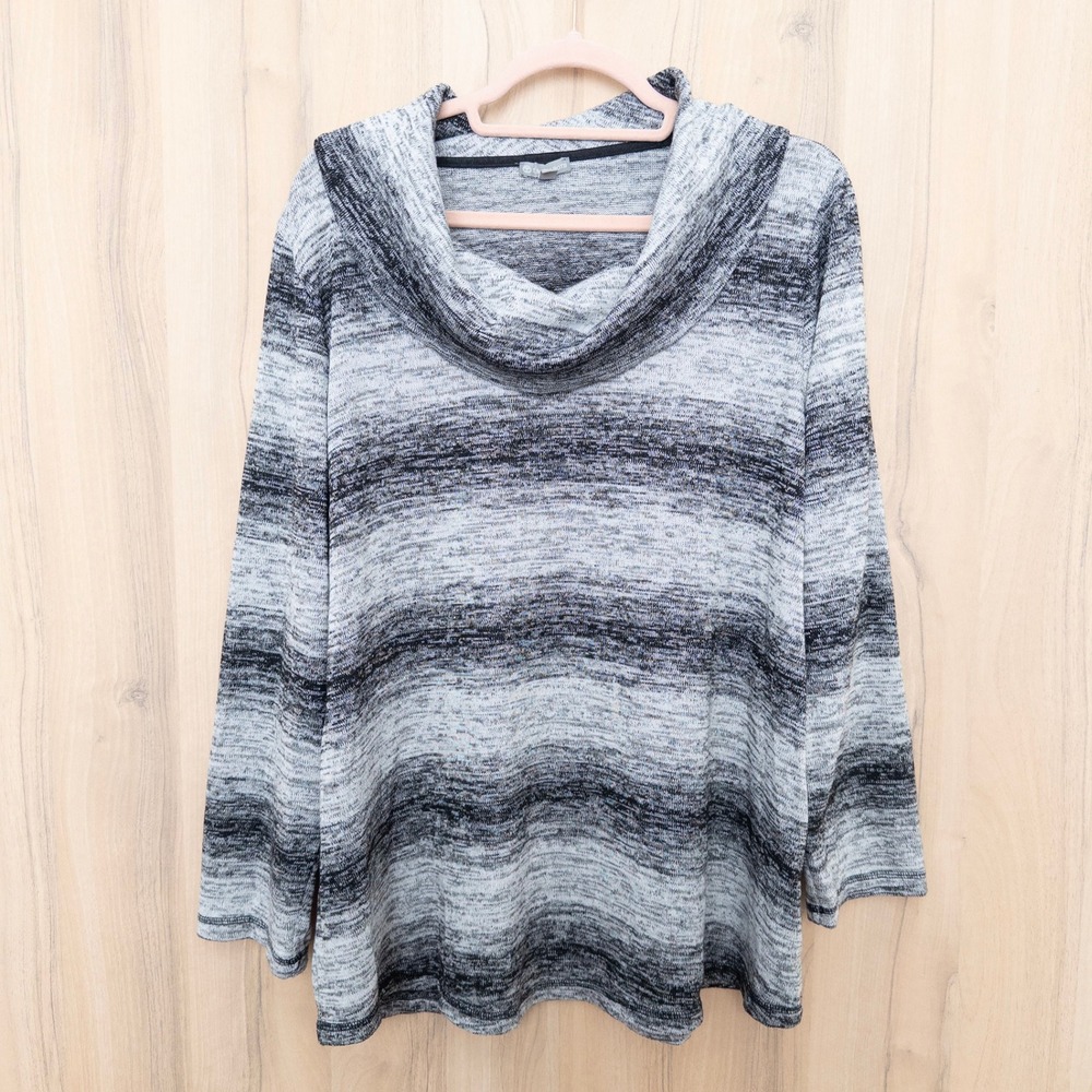 Talbots Gray & Black Striped Cowl Neck Sweater
